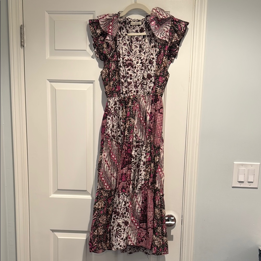 Ulla Johnson Floral Print Dress in Pink, Brown, white and Black
